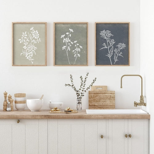 Boho Botanical Framed Art: Rustic Wood Minimalist Set