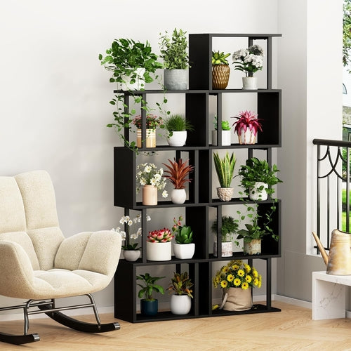 5 Tier S Shaped Bookcase Black Wood And Metal Livingroom