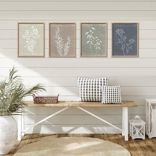 Boho Botanical Framed Art: Rustic Wood Minimalist Set