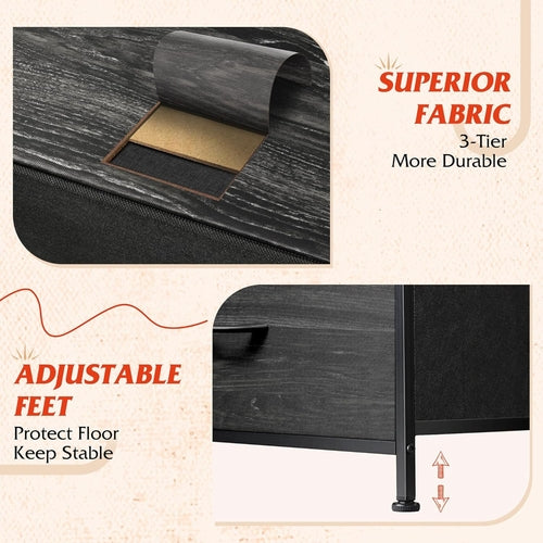 Charcoal Dresser With 10 Drawers For Bedroom Storage