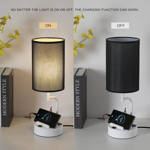 Table Lamp with 3 USB Charging Ports, Modern Desk Lamp with AC Outlet