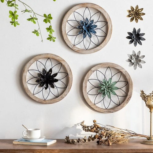 Round Farmhouse Wall Decor Floral Medallion Rustic Set