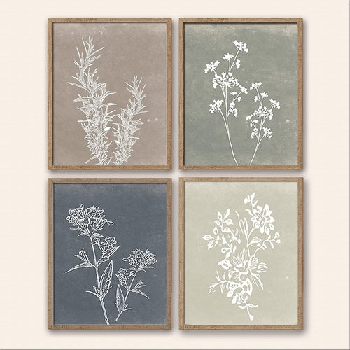 Boho Botanical Framed Art: Rustic Wood Minimalist Set