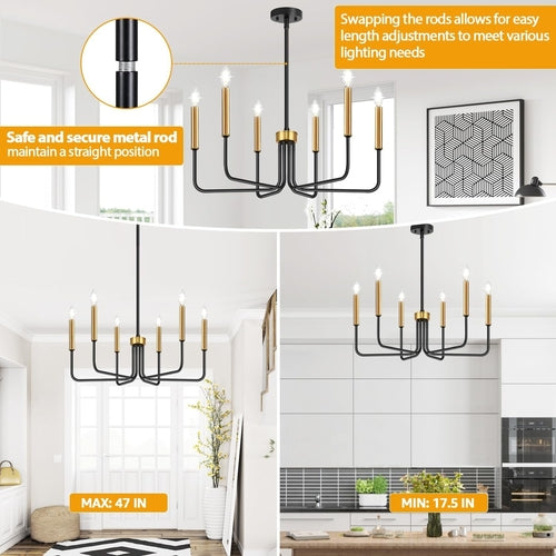 Black And Gold Six Light Farmhouse Chandelier For Dining Room