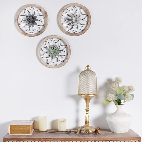 Round Farmhouse Wall Decor Floral Medallion Rustic Set
