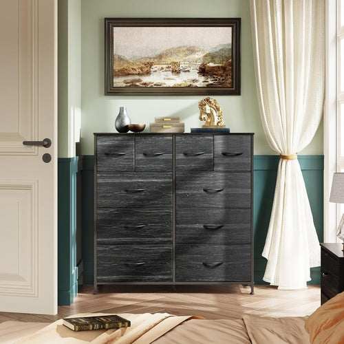 Charcoal Dresser With 10 Drawers For Bedroom Storage