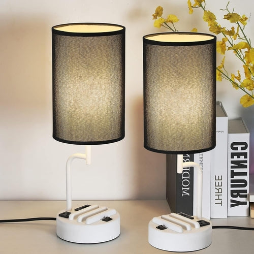 Table Lamp with 3 USB Charging Ports, Modern Desk Lamp with AC Outlet