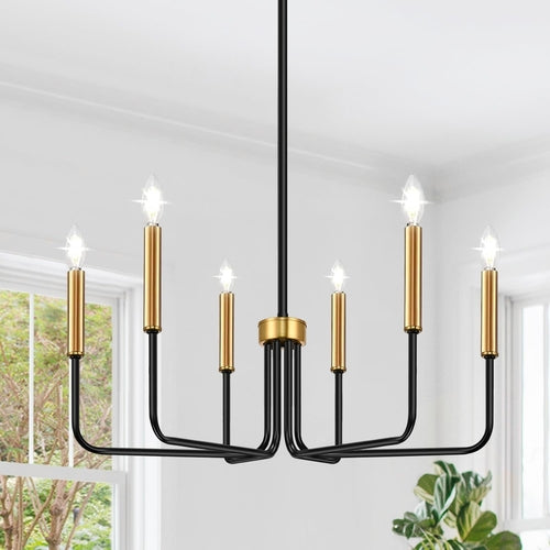 Black And Gold Six Light Farmhouse Chandelier For Dining Room
