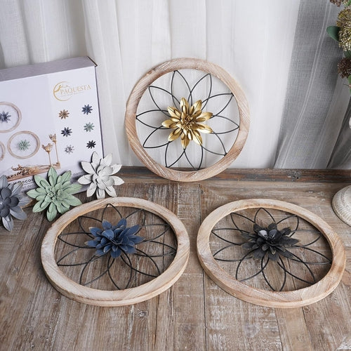 Round Farmhouse Wall Decor Floral Medallion Rustic Set