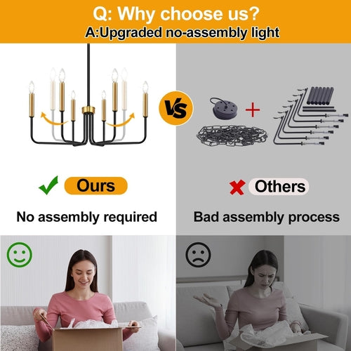 Black And Gold Six Light Farmhouse Chandelier For Dining Room