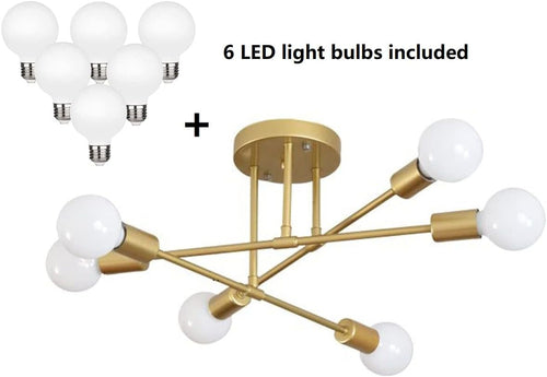 Gold 6-Light Sputnik Chandelier With LED Bulbs Included