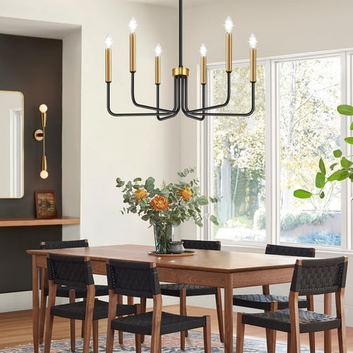 Black And Gold Six Light Farmhouse Chandelier For Dining Room
