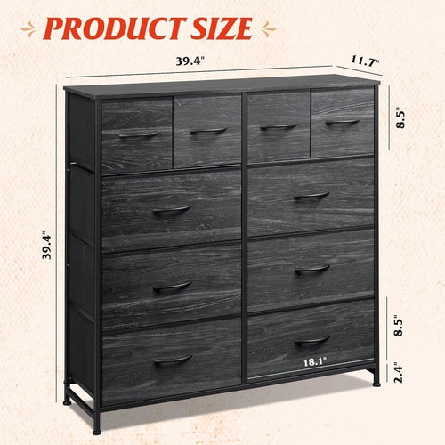 Charcoal Dresser With 10 Drawers For Bedroom Storage