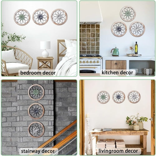Round Farmhouse Wall Decor Floral Medallion Rustic Set