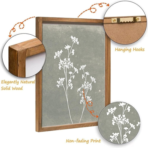 Boho Botanical Framed Art: Rustic Wood Minimalist Set