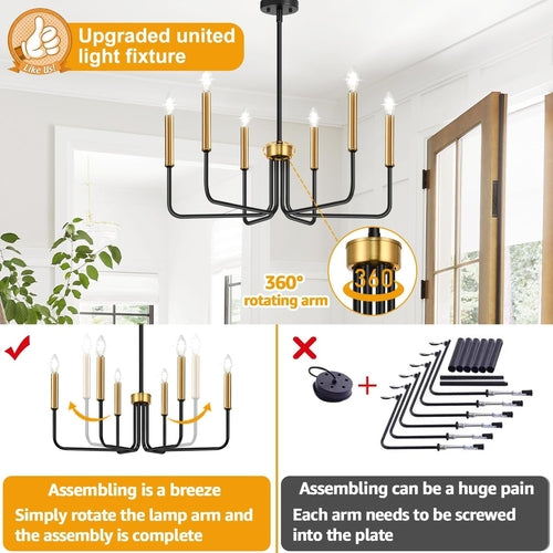 Black And Gold Six Light Farmhouse Chandelier For Dining Room