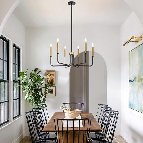 Black And Gold Six Light Farmhouse Chandelier For Dining Room