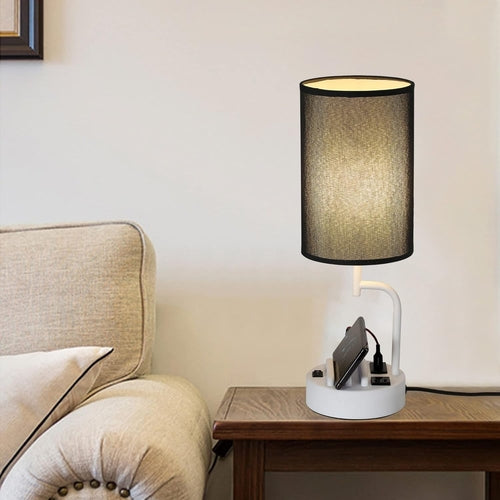 Table Lamp with 3 USB Charging Ports, Modern Desk Lamp with AC Outlet