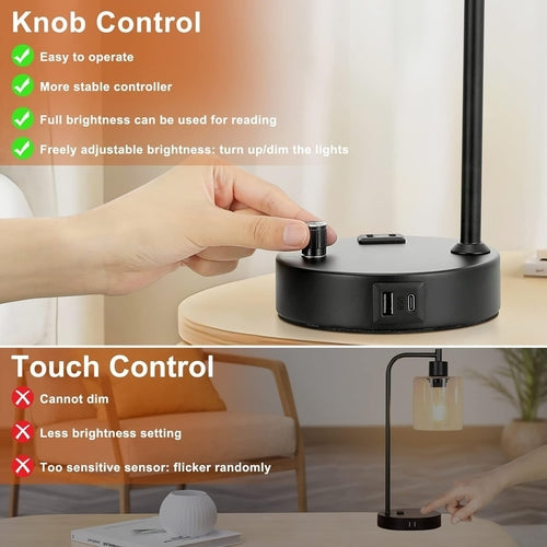 Industrial Bedroom Lamps for Nightstand Set of 2 - Fully Dimmable