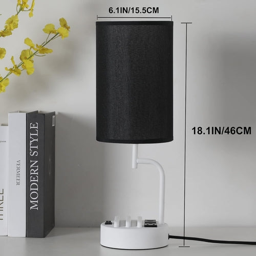Table Lamp with 3 USB Charging Ports, Modern Desk Lamp with AC Outlet