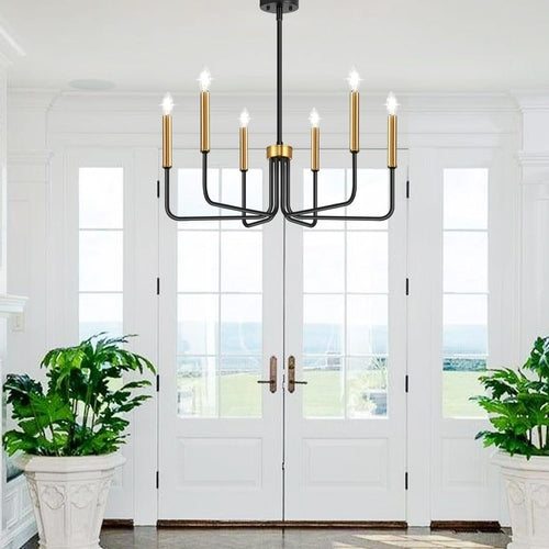 Black And Gold Six Light Farmhouse Chandelier For Dining Room