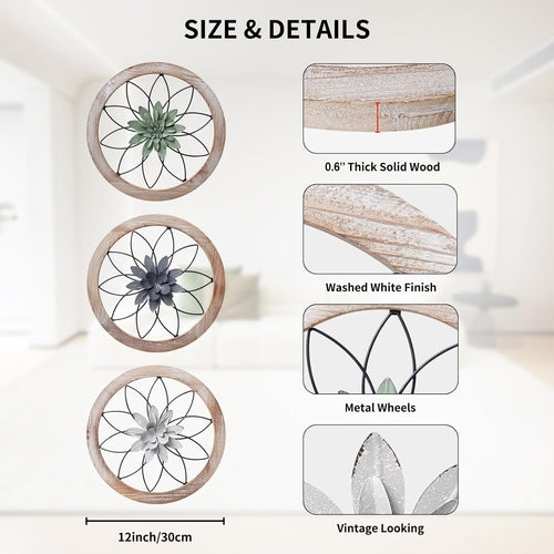 Round Farmhouse Wall Decor Floral Medallion Rustic Set