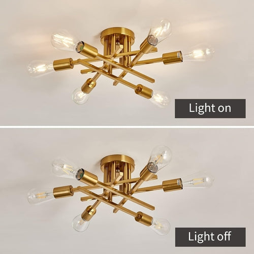 6-Light Gold Sputnik Chandelier Semi Flush Modern